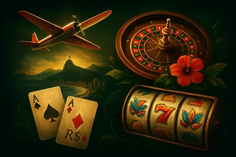 Colagem de jogos de cassino com Rio, aviator, roleta, blackjack e slots